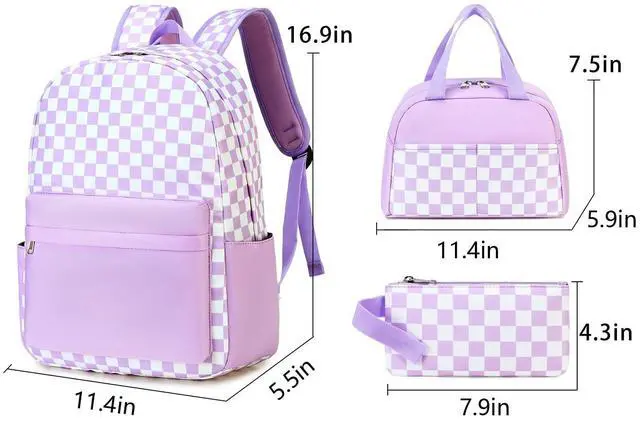 Alt view image 5 of 5 - Sunborls Teens Girls Lightweight and Large Capacity Waterproof Bookbags Backpack with Lunch Box and Pencil Case 3 in 1 Back To School Gift Bookbag Casual Daypack Travel Laptop BackpackPlaid Pink
