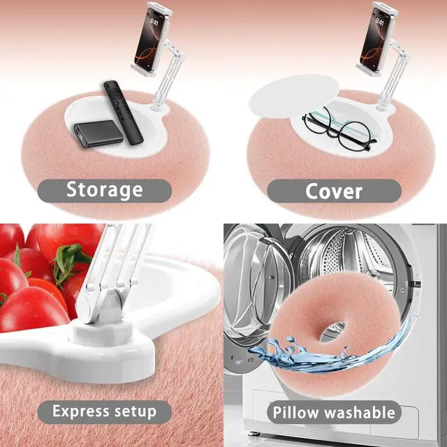 Alt view image 3 of 5 - KABCON Pillow Tablet Stand for Kindle,360°Adjustable Aluminum Pole Phone Holder with Soft Plush Fabric for 4.7"-13" Phones/Tablets,iPad Pro Mini Air 12.9,iPhone Pro Max,Samsung Galaxy,LG,Kindle-Pink