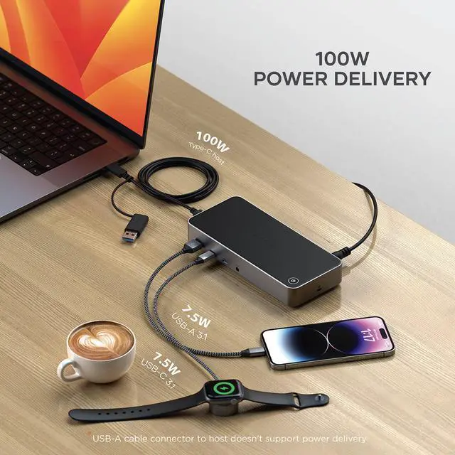 Alt view image 5 of 5 - Satechi 13 in 1 Triple 4K USB C Docking Station, 100W Charging, 2 DP, 3 HDMI, 2 USB C, 3 USB-A, Gigabit Ethernet, and Audio Jack for Mac/Windows, MacBook Air/Pro M5/M4, DisplayLink Required