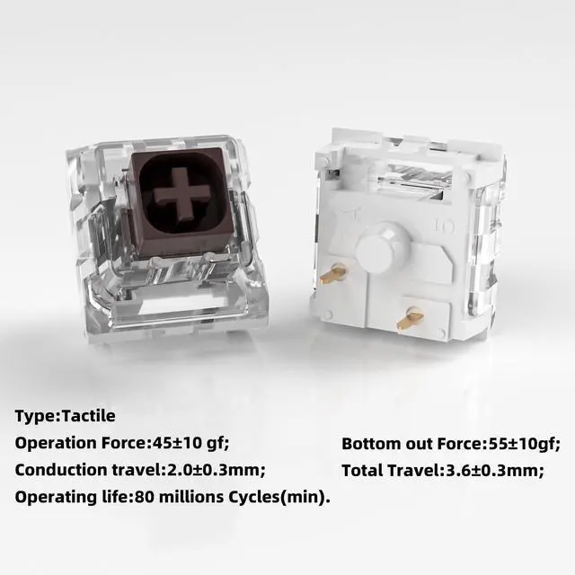 Alt view image 2 of 5 - Kailh Box Brown Switches for Mechanical Keyboard,3-Pin 45gf Tactile/Factory Lubed/Dust&Waterproof Switches(Kailh Box Brown,90Pcs)