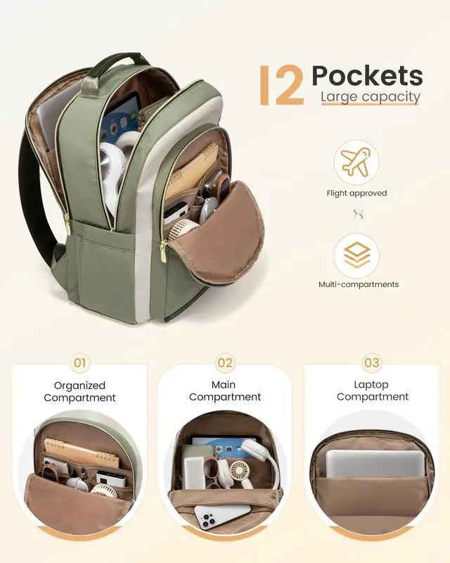 Alt view image 2 of 5 - LOVEVOOK Laptop Backpack for Women, 15.6 Inch Work Business Backpack Purse for Teacher, Waterproof Nurse Bag College Bookbag for School, Casual Personal Item Travel Bag College Daypack