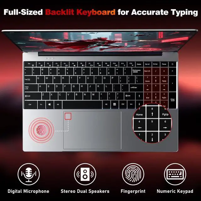Alt view image 4 of 5 - NAIKLULU Gaming Laptop Computer, Lap Top PC 2025 Win 11 pro, 16GB RAM 1TB SSD, Ryzen 5 7430U (up to 4.3Ghz, Beat 5700U), Backlit Keyboard, IPS 1920 * 1080 FHD Display, WiFi 5, BT5.0, Fingerprint