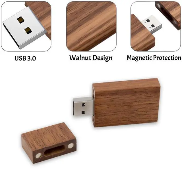 Alt view image 3 of 5 - 16GB USB 3.0 Wood Flash Drives 5 Pack, FEWINA Rectangle Walnut Wooden USB Drive 16G USB3.0 Thumb Drive Memory Stick Jump Drive for Backup Picturs/Videos Ideal Gift (5PCS / Walnut)