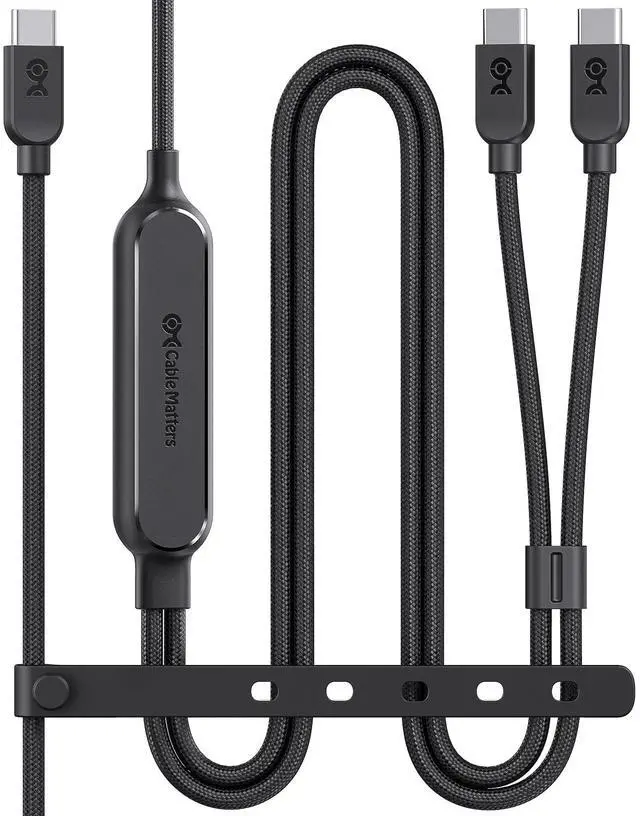 Main image of Cable Matters Braided 2-in-1 USB C to USB C Cable - 6ft, 140W Smart Power Allocation for Laptops and Phones, Supports Charging & Data Transfer, USBC Power Splitter, Works with MacBook, iPad, iPhone