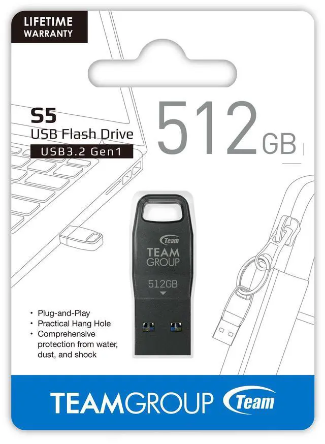 Alt view image 5 of 5 - TEAMGROUP 512GB S5 USB 3.2 Gen 1 (USB 3.1/3.0) Up to 140MB/s Flash Thumb Drive, External Data Storage Memory Stick Compatible with Computer/Laptop/Desktops/PC,Type-A,COB Tech,Hang Hole