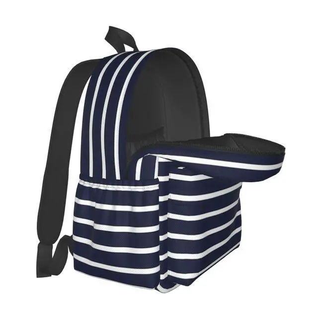 Alt view image 2 of 5 - KOSUES Classic Navy Blue And White Stripes Horizontal Striped Laptop Backpacks Double Shoulder Laptop Pack Bag Casual Back Pack Lightweight Daypack Bags With Side Pockets For Business Travel Hiking