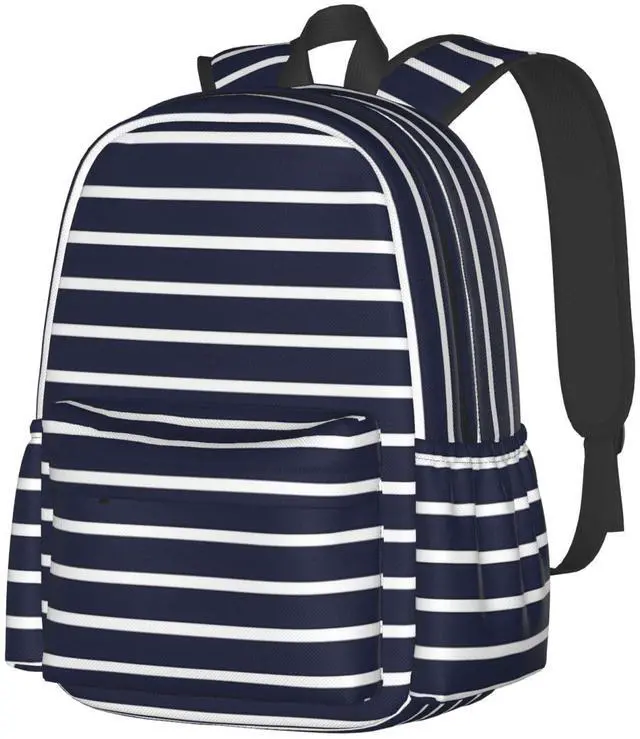 Main image of KOSUES Classic Navy Blue And White Stripes Horizontal Striped Laptop Backpacks Double Shoulder Laptop Pack Bag Casual Back Pack Lightweight Daypack Bags With Side Pockets For Business Travel Hiking