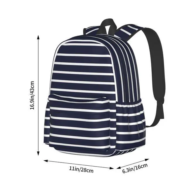Alt view image 4 of 5 - KOSUES Classic Navy Blue And White Stripes Horizontal Striped Laptop Backpacks Double Shoulder Laptop Pack Bag Casual Back Pack Lightweight Daypack Bags With Side Pockets For Business Travel Hiking