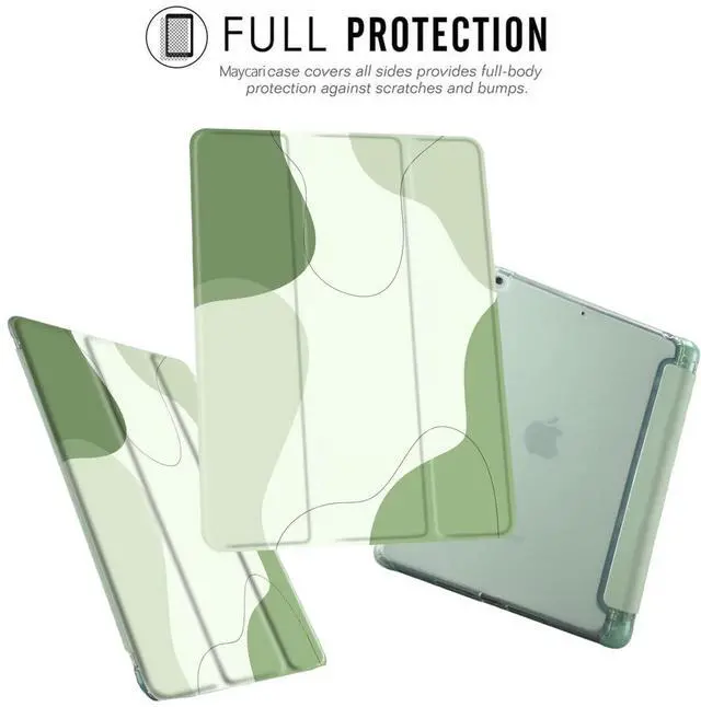 Alt view image 2 of 5 - MAYCARI Abstract Line Art Sage Green Case for iPad 9.7 inch 2017/2018 with Pencil Holder, Aesthetic iPad 5th/6th Generation Protective Case with Soft TPU Green, Auto Sleep/Wake Cover Slim Shell