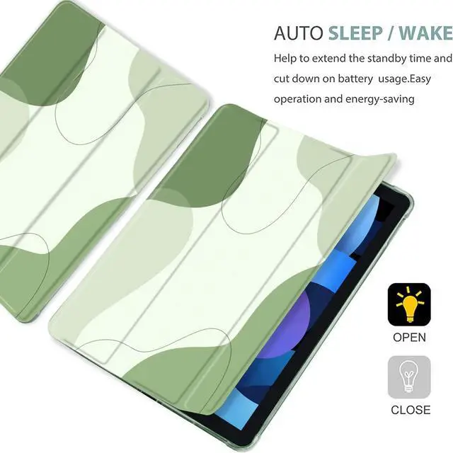 Alt view image 4 of 5 - MAYCARI Abstract Line Art Sage Green Case for iPad 9.7 inch 2017/2018 with Pencil Holder, Aesthetic iPad 5th/6th Generation Protective Case with Soft TPU Green, Auto Sleep/Wake Cover Slim Shell