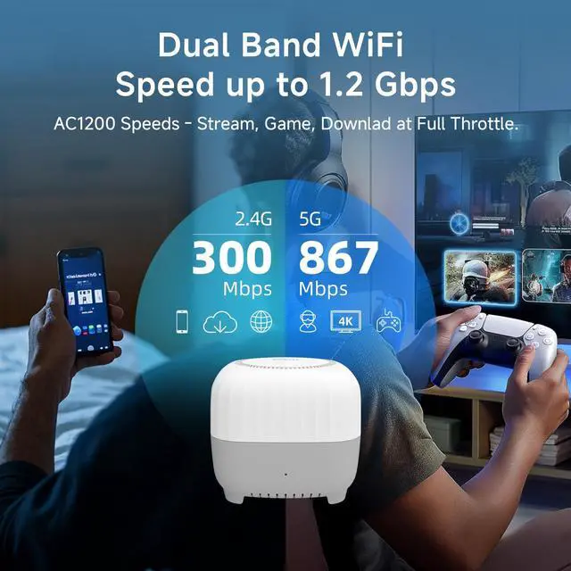 Alt view image 3 of 5 - DBIT AC1200 Whole Home Mesh WiFi System, Covers up to 6,000 Sq Ft, Dual-Band 1200Mbps Mesh Network for 90 Devices, Replaces Wireless Router and WiFi Extender, 4 Gigabit Ports per Unit (D-MAC3, 3-Pack)