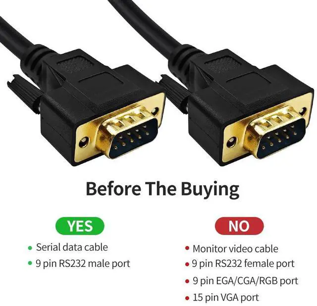 Alt view image 2 of 5 - XANHAM 65 Feet(20 Meter) RS232 Null Modem Cable DB9 2 3 Cross TX RX Line Double Shielded(Metal Braiding&AL-foil) Male to Male, Black, SC902X14MM