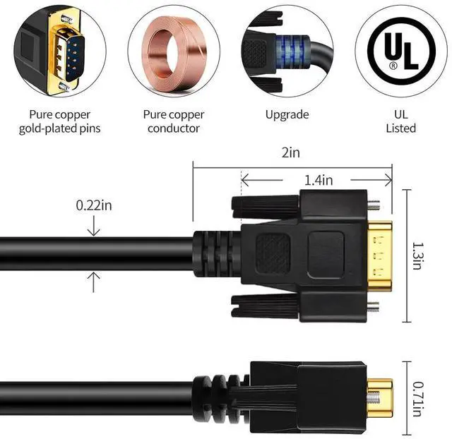 Alt view image 4 of 5 - XANHAM 65 Feet(20 Meter) RS232 Null Modem Cable DB9 2 3 Cross TX RX Line Double Shielded(Metal Braiding&AL-foil) Male to Male, Black, SC902X14MM
