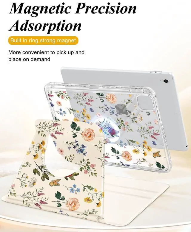 Alt view image 3 of 5 - Shorogyt for iPad Air 11 Inch Case M3 2025&M2 2024/Air 5th Generation 2022/Air 4th Gen 2020/Pro 11 Inch Case Magnetic Stand for Women - Cute 360 Degree Rotating Covers Girls Pencil Holder,Retro Flower