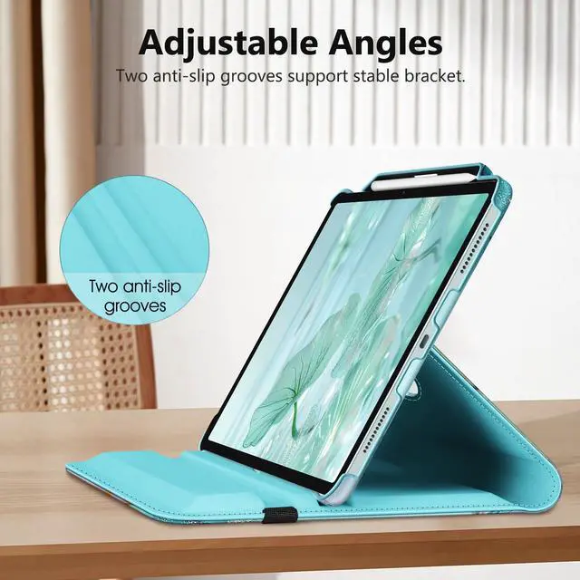 Alt view image 5 of 5 - Fintie Rotating Case for iPad Air 13-inch (M3) 2025, (M2) 2024-360 Degree Swiveling Protective Stand Cover with Pencil Holder, Auto Wake/Sleep, Blossom