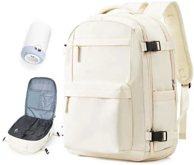 Main image of Vacuum Travel Backpack with Pump for Women,Personal Item Carry on Backpacks Flight Approved 18x14x8 inches for Men,Laptop Waterproof Work Compression bags Casual Daypack. Beige