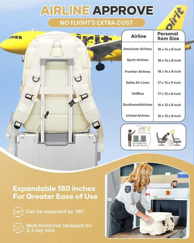 Alt view image 5 of 5 - Vacuum Travel Backpack with Pump for Women,Personal Item Carry on Backpacks Flight Approved 18x14x8 inches for Men,Laptop Waterproof Work Compression bags Casual Daypack. Beige