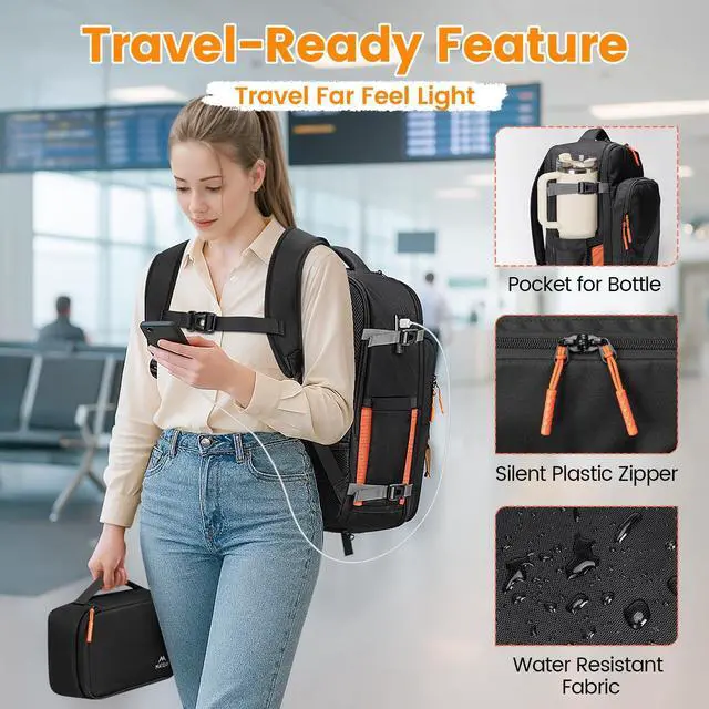 Alt view image 5 of 5 - MATEIN Personal Item Backpack 18x14x8 with Shoe Compartment Detachable, Airline Approved Carry On Backpack for Travel with Electronics Case, Lightweight Luggage Bag for Spirit Airlines Fits 17" Laptop