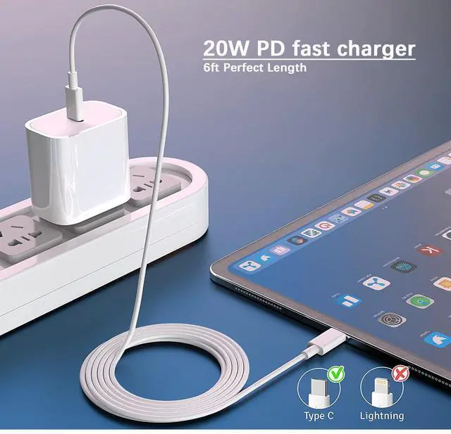 Alt view image 4 of 5 - GKW iPad Chrager Fast Charging for iPad Pro Air Mini A17 A16 10th iPhone 16 16e 15, Type C Chrager 20W Fast Charging Block Plug & 6ft USB C to C Cable, 3Pack White