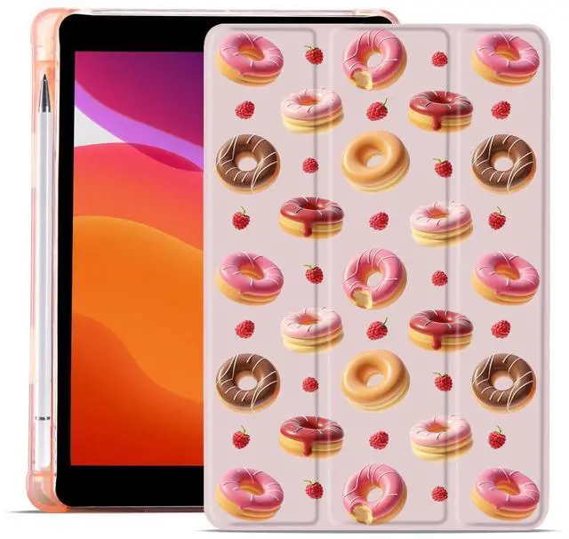 Main image of MAYCARI Cute Fruits Case for iPad 10.9 inch 2022 with Pencil Holder, Original Pattern iPad 10th Generation Soft TPU Back Protective Cover Shell, Auto Sleep/Wake Slim Shell - Strawberry Doughnuts
