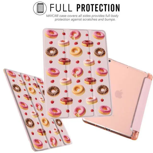 Alt view image 2 of 5 - MAYCARI Cute Fruits Case for iPad 10.9 inch 2022 with Pencil Holder, Original Pattern iPad 10th Generation Soft TPU Back Protective Cover Shell, Auto Sleep/Wake Slim Shell - Strawberry Doughnuts