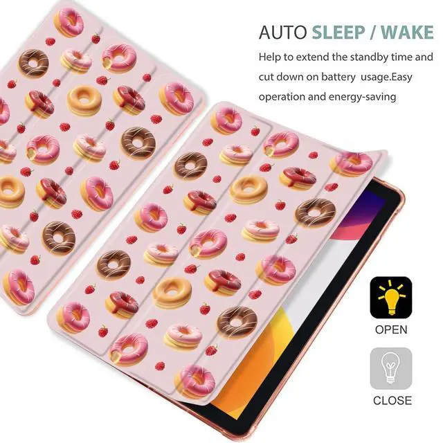 Alt view image 4 of 5 - MAYCARI Cute Fruits Case for iPad 10.9 inch 2022 with Pencil Holder, Original Pattern iPad 10th Generation Soft TPU Back Protective Cover Shell, Auto Sleep/Wake Slim Shell - Strawberry Doughnuts