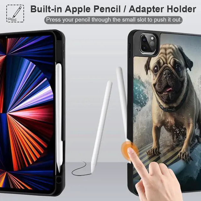 Alt view image 3 of 5 - Yebiseven Case for iPad 9th/8th/7th Generation 10.2 inch, Shockproof Tablet Case for iPad 10.2 inch 2022 2020 2019, Soft TPU Back Cover with Auto Wake/Sleep & Pencil Holder, Dog Surfing