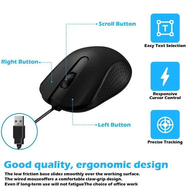 Alt view image 4 of 5 - 12 Pack Wired Mouse Bulk Computer Mouse Wired with Ergonomic Design Computer Mice Plug and Play USB for Students, Teachers Multi Device Compatibility for Classroom, Home, Office, Remote Work (12)