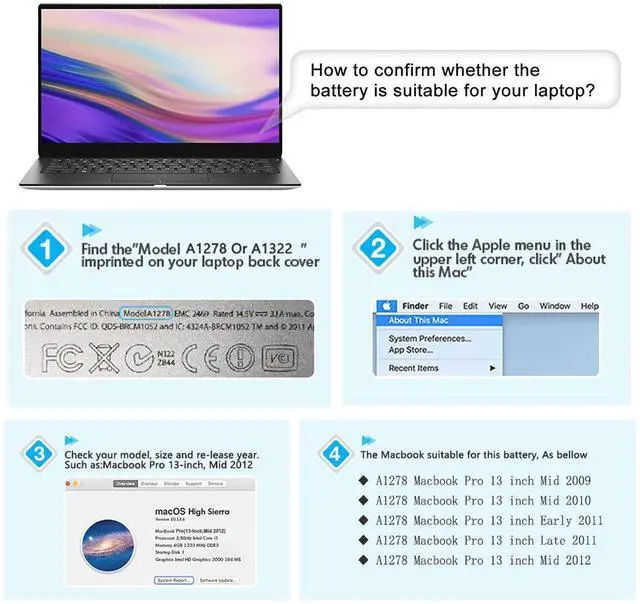 Alt view image 2 of 5 - Ftenlyen A1322 A1278 Battery Replacement - A1322 Battery for MacBook Pro 13 inch Mid 2012 2010 2009 Early 2011 Late 2011 Version High-Performance and Long Lasting [ 10.95V 63.5WH ] AL12A32