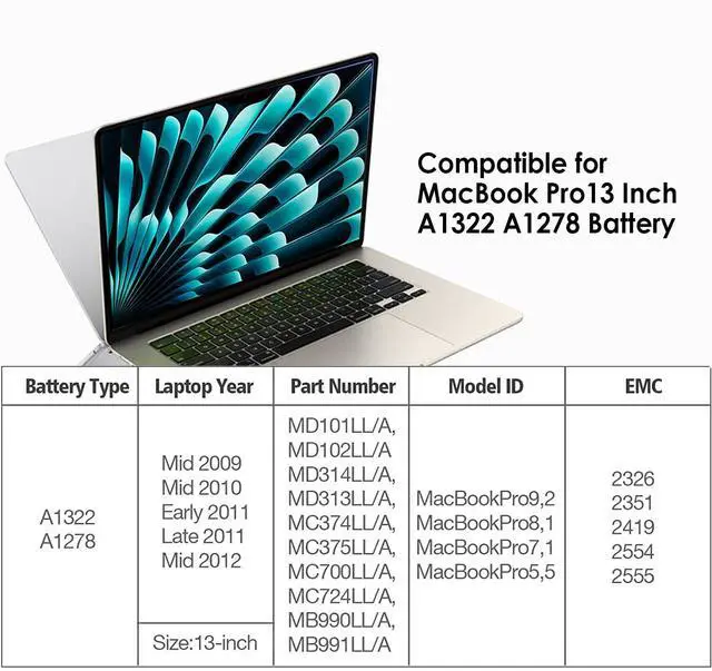 Alt view image 5 of 5 - Ftenlyen A1322 A1278 Battery Replacement - A1322 Battery for MacBook Pro 13 inch Mid 2012 2010 2009 Early 2011 Late 2011 Version High-Performance and Long Lasting [ 10.95V 63.5WH ] AL12A32