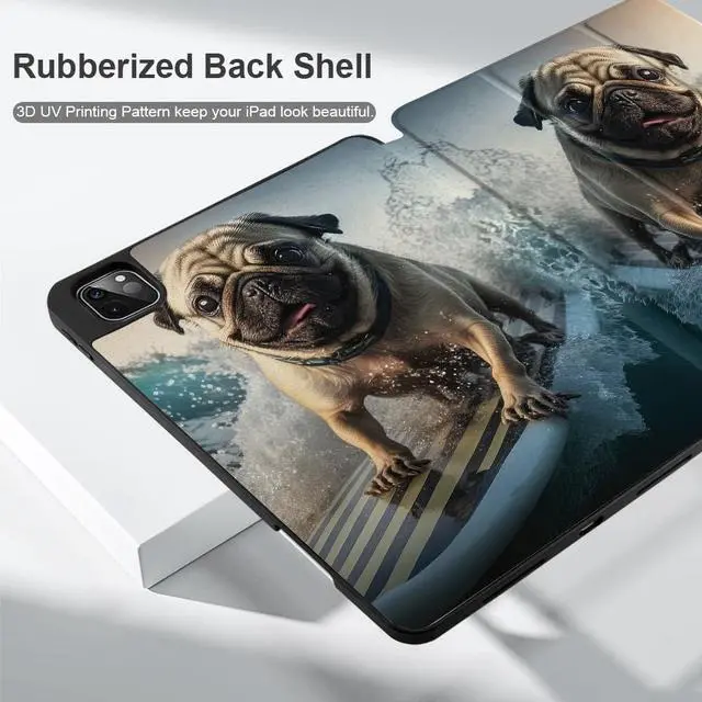 Alt view image 5 of 5 - Yebiseven Case for iPad 9th/8th/7th Generation 10.2 inch, Shockproof Tablet Case for iPad 10.2 inch 2022 2020 2019, Soft TPU Back Cover with Auto Wake/Sleep & Pencil Holder, Dog Surfing