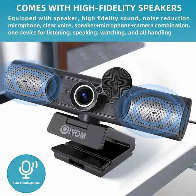 Alt view image 3 of 5 - Oivom Webcam with Microphone and Speaker, 1080P Web Camera for Desktop Computer Laptop, USB Camera with Physical Privacy Cover,Plug and Play, Streaming Webcam, Wide Angle PC Cam 3 in 1