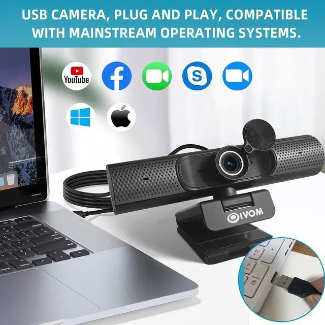 Alt view image 5 of 5 - Oivom Webcam with Microphone and Speaker, 1080P Web Camera for Desktop Computer Laptop, USB Camera with Physical Privacy Cover,Plug and Play, Streaming Webcam, Wide Angle PC Cam 3 in 1