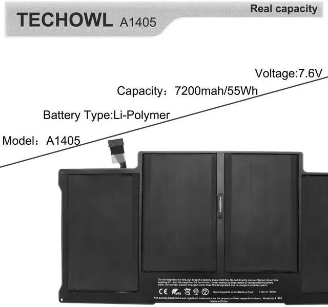 Alt view image 5 of 5 - Techowl A1466 Battery Replacement for MacBook Air 13 inch A1466(Mid 2012, Mid 2013, Early 2014, Early 2015,2017) A1369 (Late 2010, Mid 2011 Version) A1496 A1405 Battery