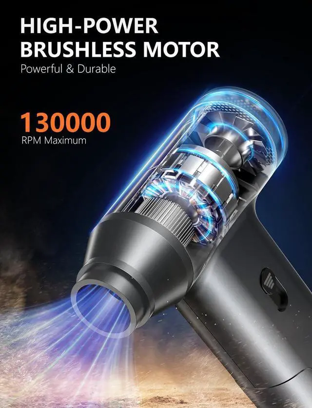 Alt view image 2 of 5 - CLEVAST Compressed Air Duster - Cordless Mini Air Blower with Stepless Speed Control, 130000 RPM Brushless Motor, Rechargeable Electric Duster for PC, Keyboard, Car, Electronics Cleaning Kit