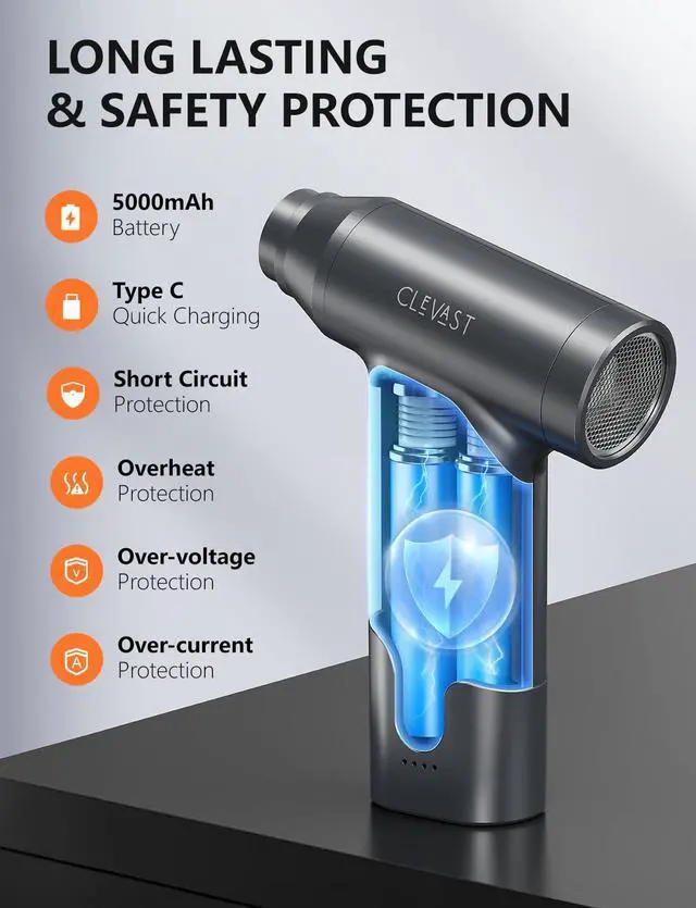 Alt view image 4 of 5 - CLEVAST Compressed Air Duster - Cordless Mini Air Blower with Stepless Speed Control, 130000 RPM Brushless Motor, Rechargeable Electric Duster for PC, Keyboard, Car, Electronics Cleaning Kit