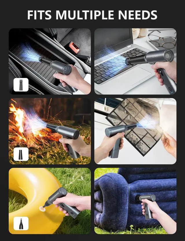 Alt view image 5 of 5 - CLEVAST Compressed Air Duster - Cordless Mini Air Blower with Stepless Speed Control, 130000 RPM Brushless Motor, Rechargeable Electric Duster for PC, Keyboard, Car, Electronics Cleaning Kit