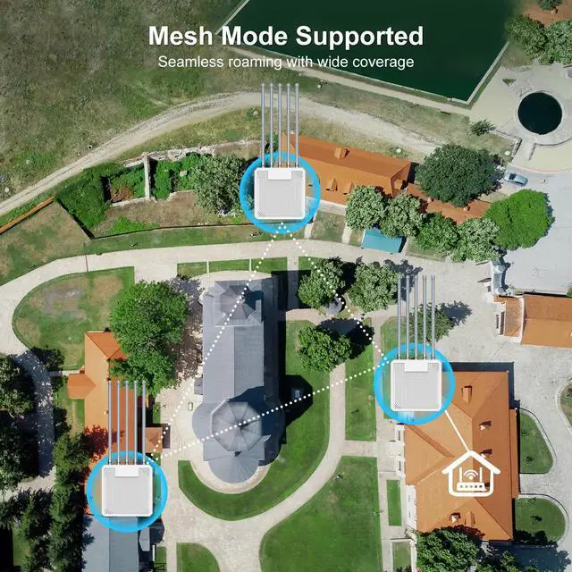 Alt view image 5 of 5 - AX3000 WiFi 6 Outdoor Extender Long Range, IP67 Waterproof Wireless Access Point Signal Booster, VunLink 5G+2.4G Dual-Band WiFi Repeater, 5×8dBi Antennas, Mesh Mode, for Starlink, Yard, Farm, RV.