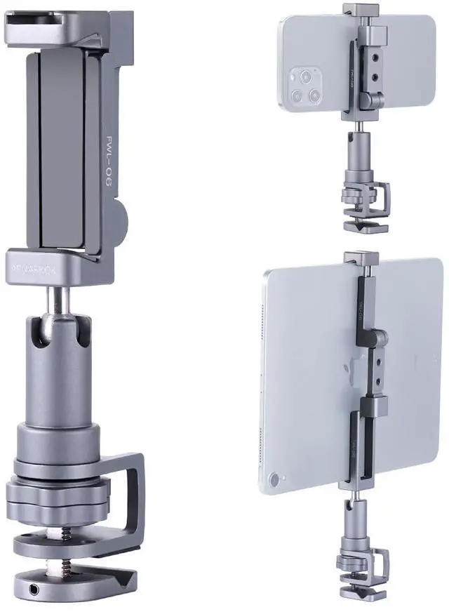 Main image of ARNARKOK Phone Tablet Holder for Kitchen Cabinet/Desk/Table/Rod,Compatible with 3.5~10" iPhone/Smartphone/Ipad/Tablet Mount,360°Adjustable Aluminum Alloy Arm Clip Mount