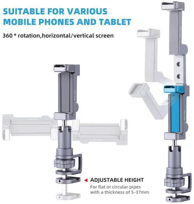 Alt view image 2 of 5 - ARNARKOK Phone Tablet Holder for Kitchen Cabinet/Desk/Table/Rod,Compatible with 3.5~10" iPhone/Smartphone/Ipad/Tablet Mount,360°Adjustable Aluminum Alloy Arm Clip Mount