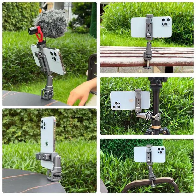 Alt view image 4 of 5 - ARNARKOK Phone Tablet Holder for Kitchen Cabinet/Desk/Table/Rod,Compatible with 3.5~10" iPhone/Smartphone/Ipad/Tablet Mount,360°Adjustable Aluminum Alloy Arm Clip Mount