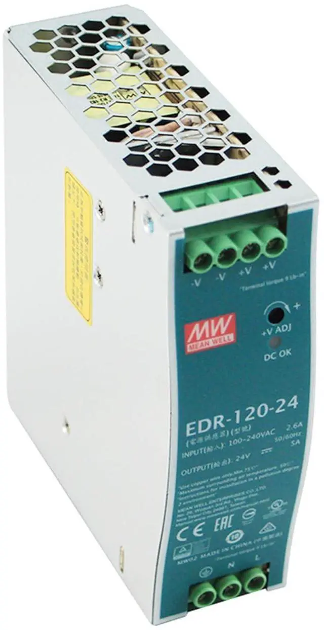 Alt view image 3 of 4 - TorqCali EDR-120-24 Industrial DIN Rail Power Supply 24V 5A High Efficiency for Industrial Automation UL/TUV Certified