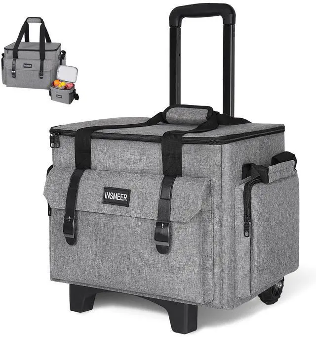 Main image of INSMEER Rolling Teacher Bag with Wheels, Padded Laptop Compartment for up to 15.6 Inches Laptop, Wheeled Teacher Tote Bag with Insulated Lunch Bag Gift for Teaching, Office, Nursing