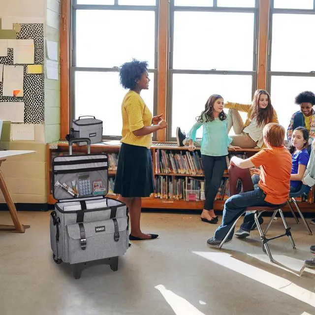 Alt view image 2 of 5 - INSMEER Rolling Teacher Bag with Wheels, Padded Laptop Compartment for up to 15.6 Inches Laptop, Wheeled Teacher Tote Bag with Insulated Lunch Bag Gift for Teaching, Office, Nursing