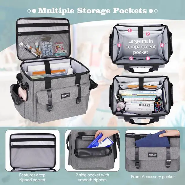 Alt view image 5 of 5 - INSMEER Rolling Teacher Bag with Wheels, Padded Laptop Compartment for up to 15.6 Inches Laptop, Wheeled Teacher Tote Bag with Insulated Lunch Bag Gift for Teaching, Office, Nursing