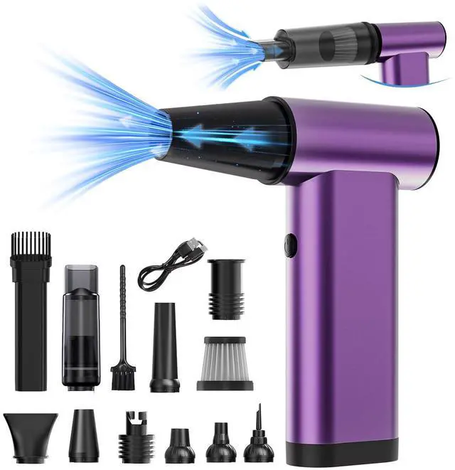 Main image of 3 in 1 Compressed Air Duster, 180000RPM Electric Vacuum Cleaner, Aluminum Brushless Motor Dust Air Blower with LED Flashlight, Suitable for Car, Computer, Keyboard, Home & Outdoor Cleaning (Purple)