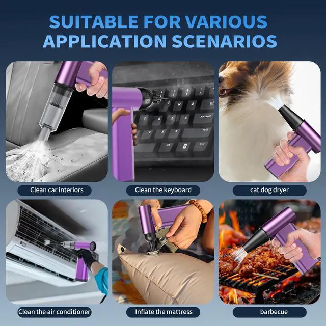 Alt view image 3 of 5 - 3 in 1 Compressed Air Duster, 180000RPM Electric Vacuum Cleaner, Aluminum Brushless Motor Dust Air Blower with LED Flashlight, Suitable for Car, Computer, Keyboard, Home & Outdoor Cleaning (Purple)