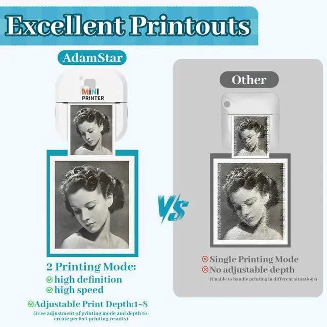 Alt view image 2 of 5 - AdamStar Sticker Printer Print Pod, Mini Portable Printers with 13 Rolls Paper, Inkless Sticker Maker Bluetooth Pocket Printer for DIY,Crafts,Journal,Study,Work,Label Compatible Phone&Tablet