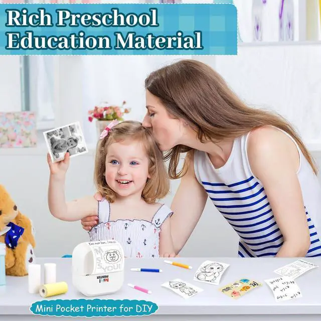 Alt view image 5 of 5 - AdamStar Sticker Printer Print Pod, Mini Portable Printers with 13 Rolls Paper, Inkless Sticker Maker Bluetooth Pocket Printer for DIY,Crafts,Journal,Study,Work,Label Compatible Phone&Tablet