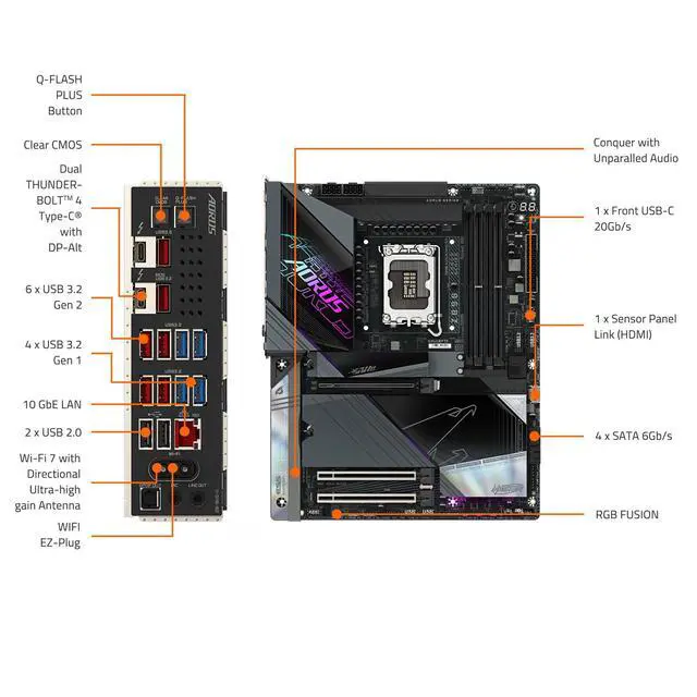 Alt view image 5 of 5 - GIGABYTE Z890 AORUS Master Intel Core Ultra (Series 2) LGA 1851 Motherboard, ATX, DDR5, 5X M.2, PCIe 5.0, Thunderbolt 4, WIFI7, 10GbE LAN, EZ-Latch